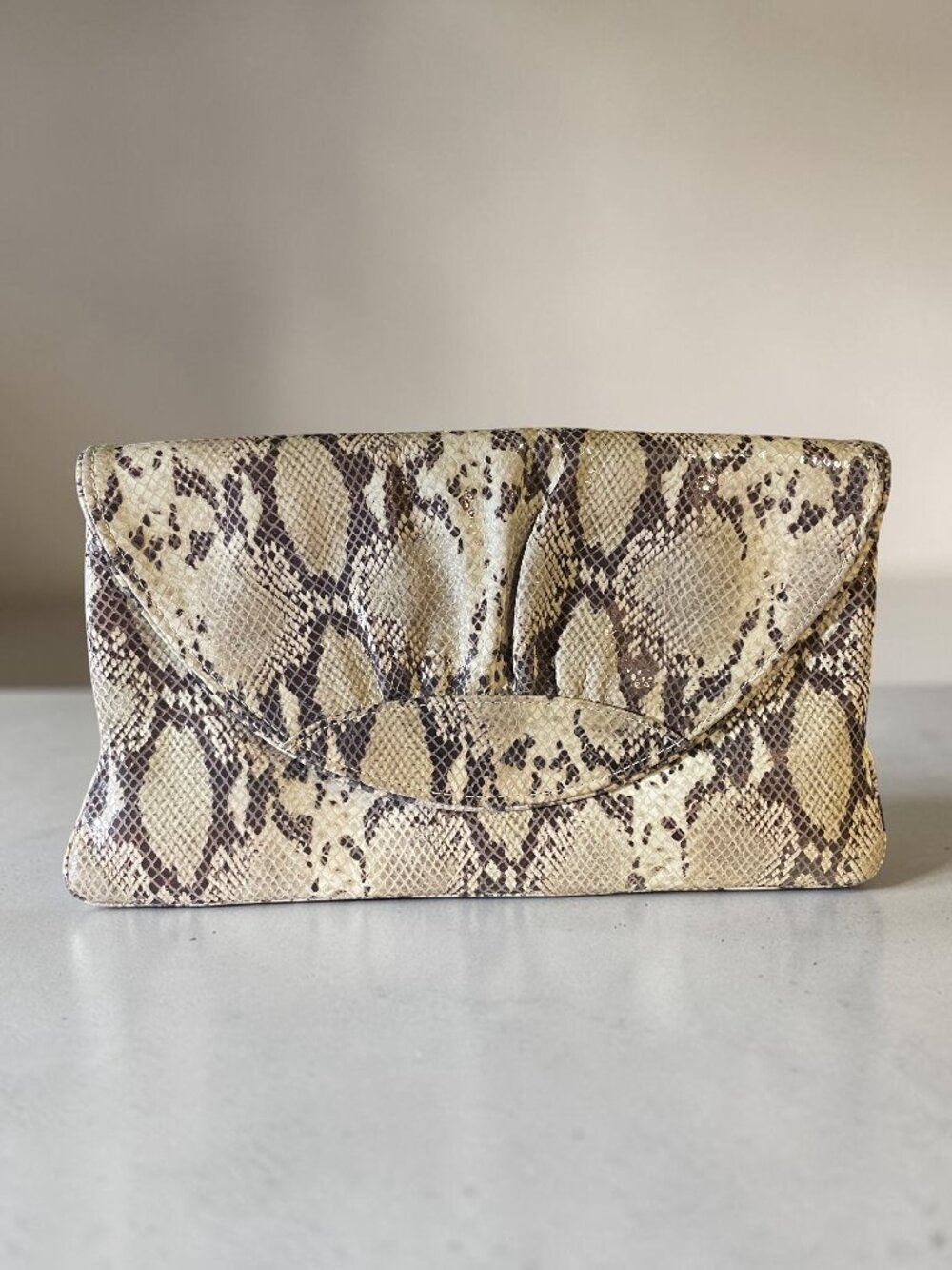 Lauren Merkin Snakeskin Leather Envelope Clutch — Fan Pleated Flap
